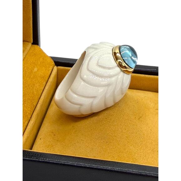 Bvlgari Bulgari Chandra Ceramic 18K Blue Topaz Ring Women's Size 6.5 750 - Picture 3 of 10
